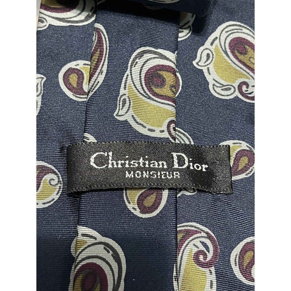 Vintage Christian Dior Monsieur Silk Tie Royal Paisley Print Blue Red & Gold